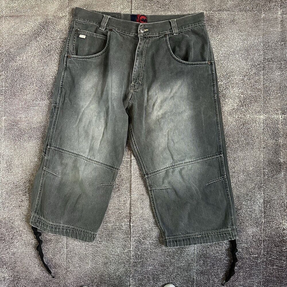 Men's Vintage Y2K Mecca Skate JNCO Wide Leg Baggy Faded Black Jean Shorts Sz 38